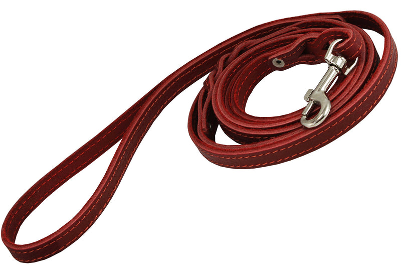 [Australia] - 6' Genuine Leather Braided Dog Leash Red 3/8" Wide for Small Breeds 