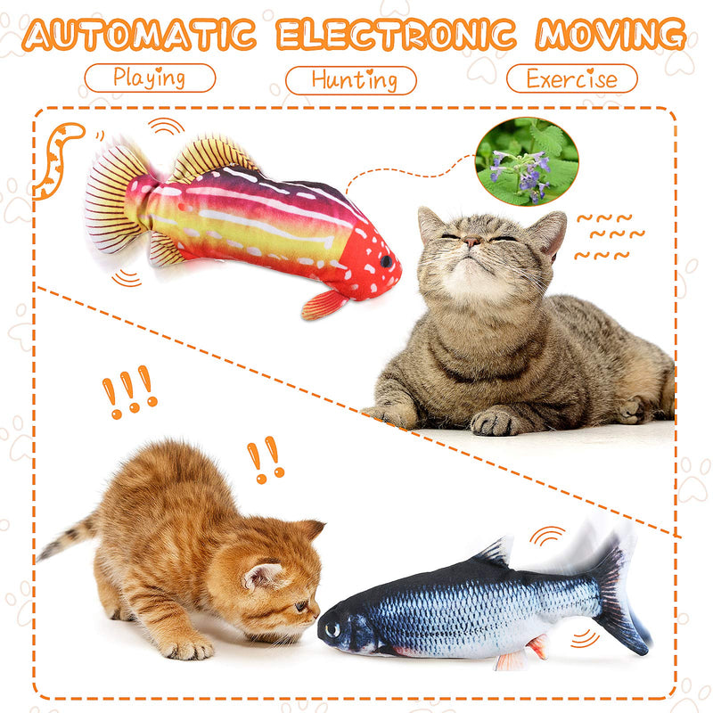 SKYLETY 2 Piece Cat Fish Toy Electric Realistic Flopping Fish Moving Wiggle Fish Catnip Toy For Indoor Pets Cats And Kitten - PawsPlanet Australia