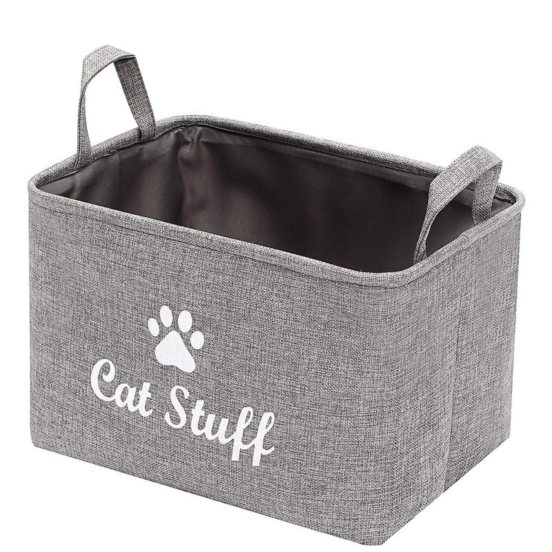 Morezi Canvas Pet Toy and Accessory Storage Bin, Basket Chest Organizer - Perfect for Organizing Pet Toys, Blankets, Leashes and Food - Grey - Cat - L 38x27x25cm Cat Grey - PawsPlanet Australia