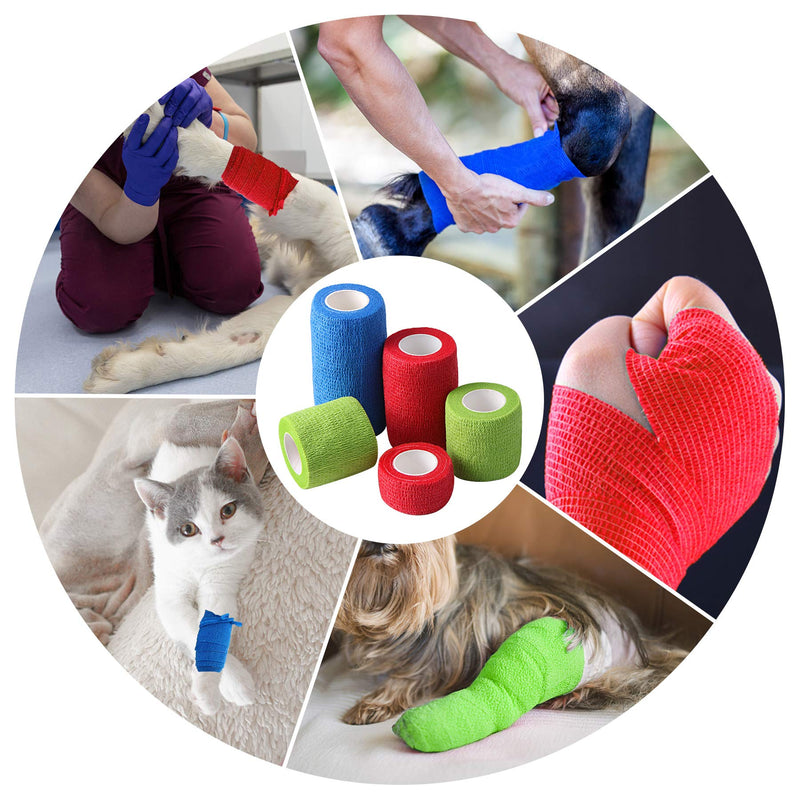 5 Rolls Vet Wrap Pet Self-Adhesive Bandage Cohesive Tapes for Animals (Blue or Orange+Green+Red) 4inch+3inch+2inch+1inch - PawsPlanet Australia