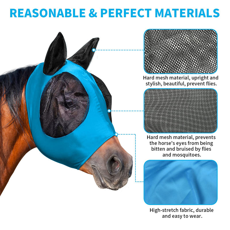 Horse Fly Mask, Fly Masks for Horses with Ears, Smooth & Elasticity Lycra Fly Mask, Avoid Equine Fly and UV Protection, Full Size for Cob, Horse (Azure, Full (Large)) Azure Full (Large) - PawsPlanet Australia