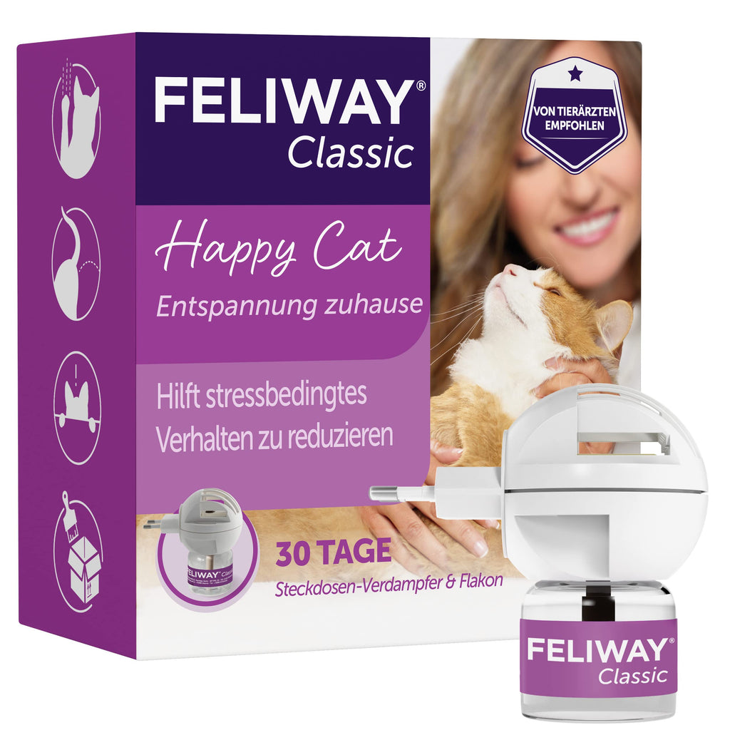 FELIWAY Classic Starter Set for Cats | Vaporizer for socket & bottle | to reduce stress behavior | continuous relaxation for your cat | 48ml, 1 piece (pack of 1) single - PawsPlanet Australia