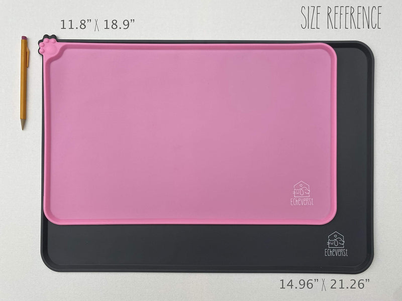 [Australia] - Echeverst Dog & Cat Food Mat | Waterproof Silicone Pet Feeding Tray with Edges Lip | Dish Placemat for Bowl Food and Water 11.8" x 18.9" Black 