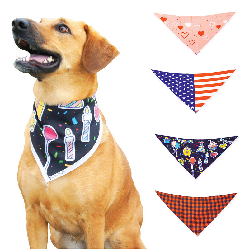 Dog Bandana Scarf - 4 Pack 100% Polyester Dog Handkerchief for Small, Medium and Large Dogs|Cute Dog Accessories Set by RUFF PAWS|Soft Bib for Boy and Girl Dogs|Great for Holidays, Birthdays, Travel - PawsPlanet Australia