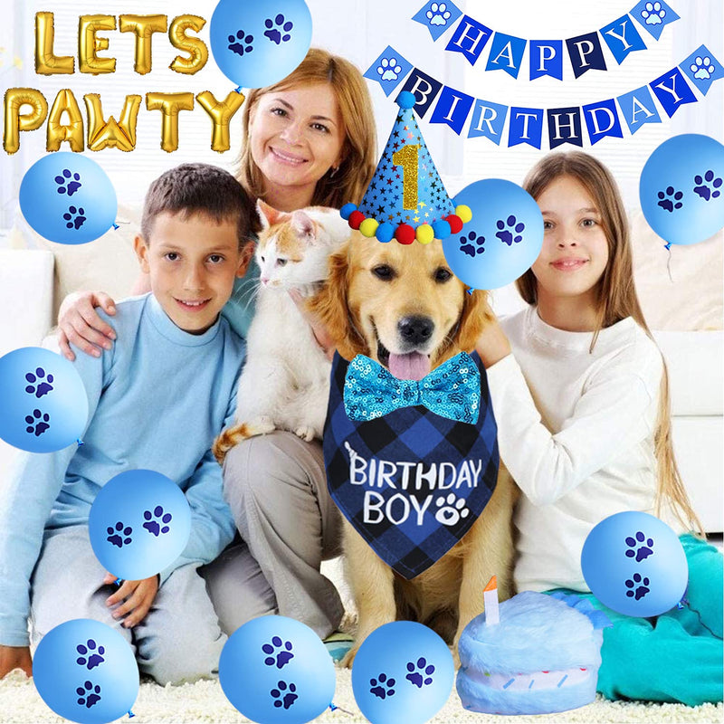 STMK Dog Birthday Party Supplies, Dog Birthday Bandana Boy with Dog Birthday Party Number Hat Bowtie Cake Toy Lets Pawty Paw Balloons Dog Happy Birthday Banner for Dog Puppy Birthday Party Supplies - PawsPlanet Australia