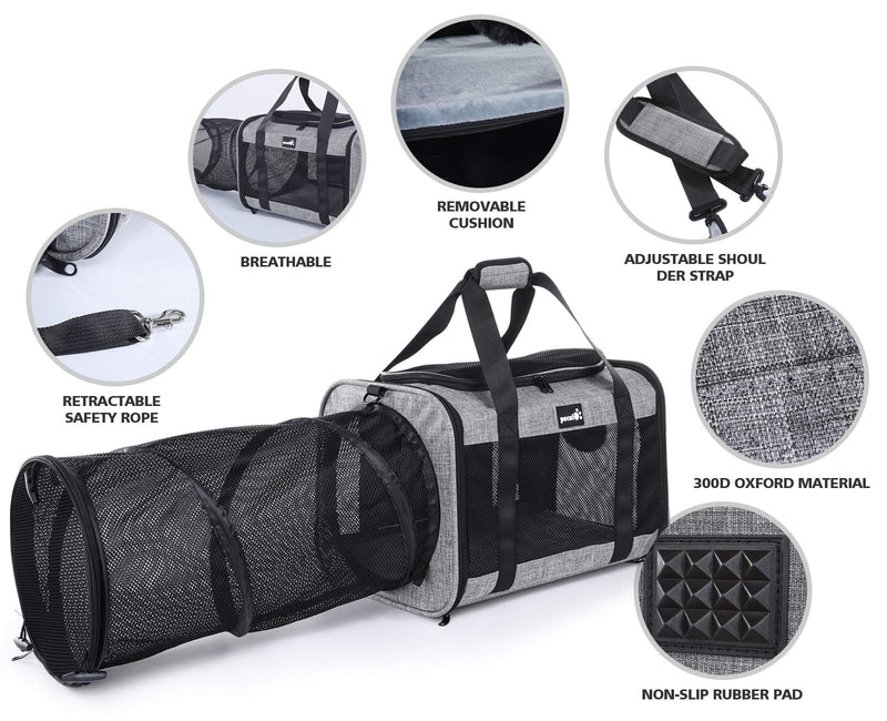 pecute Cat Carrier with Tunnel Design, Dog & Cat Airline-Approved Stable Handbag Breathable Mesh - Portable Pet Travel Bag Removable Cushion Spacious - Foldable Easy to Use for Cats and Puppies - PawsPlanet Australia