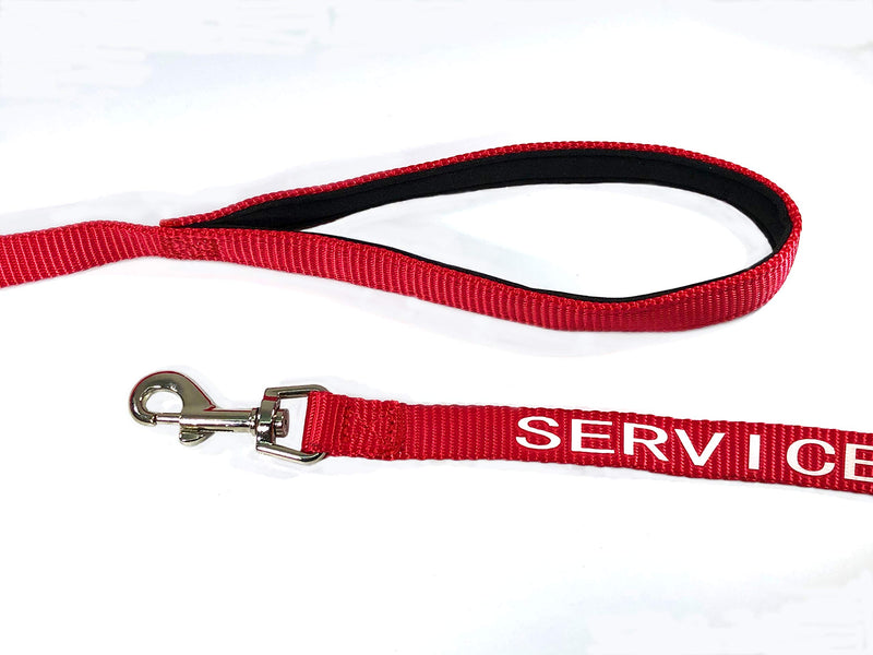[Australia] - Just 4 Paws Padded Service Dog Leash with Neoprene Handle & Reflective Print on Both Sides, 4 Foot Long, 2 Widths, for Harnesses, Vests or Collars, Red Standard 5/8" X 4' 