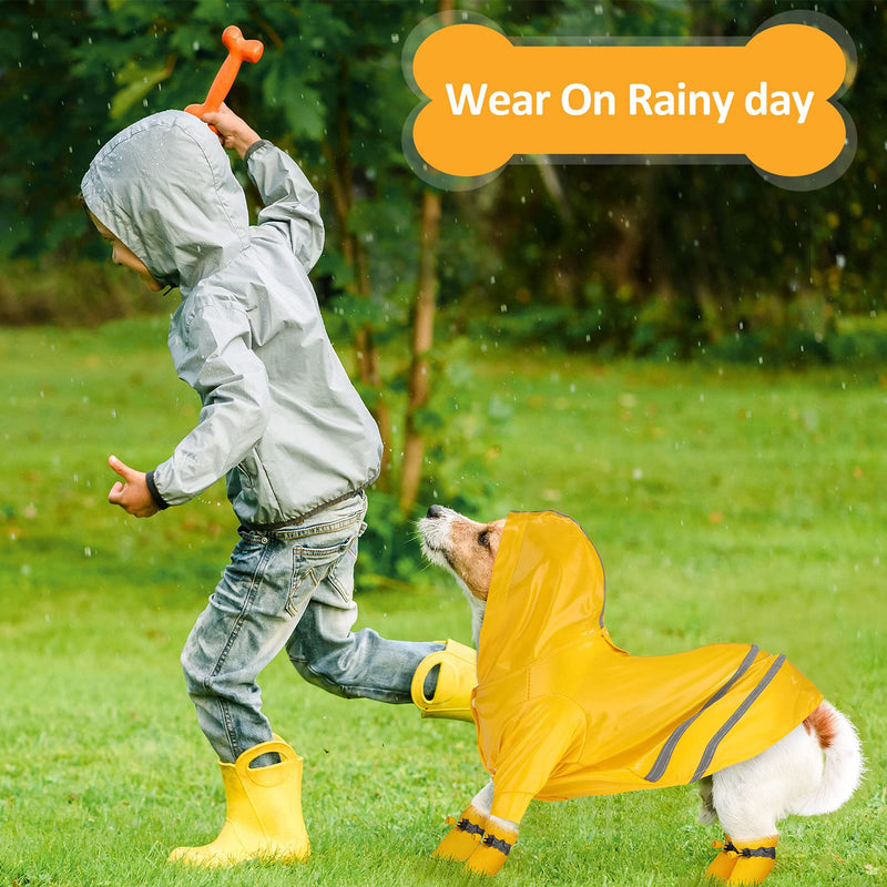 Dog Raincoat Rain Boots Set Include 2 Pieces Small Pet Raincoat and 8 Pieces Waterproof Dog Boots Shoes, Hooded Four-Leg Jacket Puppy Rain Poncho with Reflective Stripe for Small Pet Dog Cat - PawsPlanet Australia