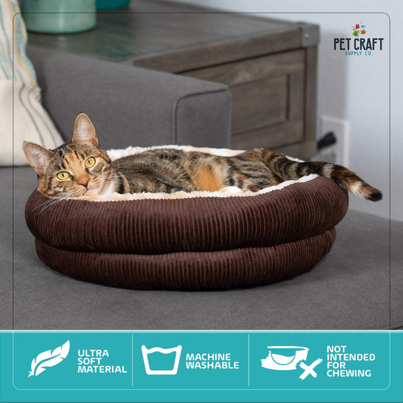 [Australia] - Pet Craft Supply Round Cat Bed - Cute and Comfortable Self Warming Plush Calming Cat Bed for Indoor Cats 