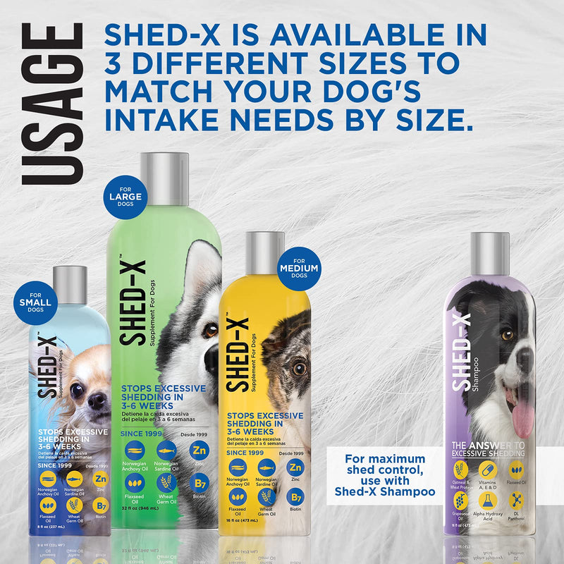 Shed-X Liquid Daily Supplement For Dogs – 100% Natural – EliminatesExcessive Dog Shedding with Daily Supplement of Essential Fatty Acids, Vitamins and Minerals 16 Ounce - PawsPlanet Australia