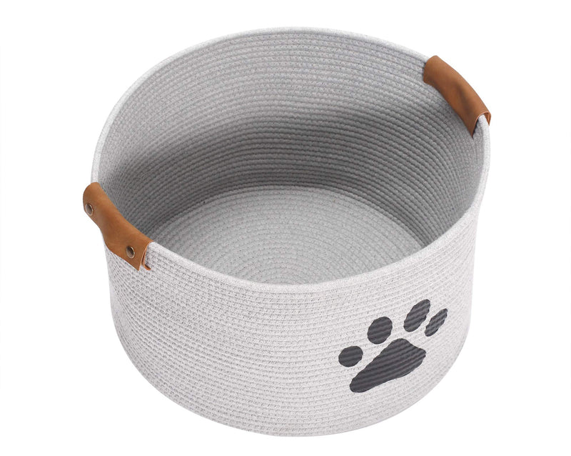 Geyecete Round Dog dog toy basket storage weave Rope Storage Basket Pet/Doy Toy Box Dog Storage Basket-Gray Gray - PawsPlanet Australia