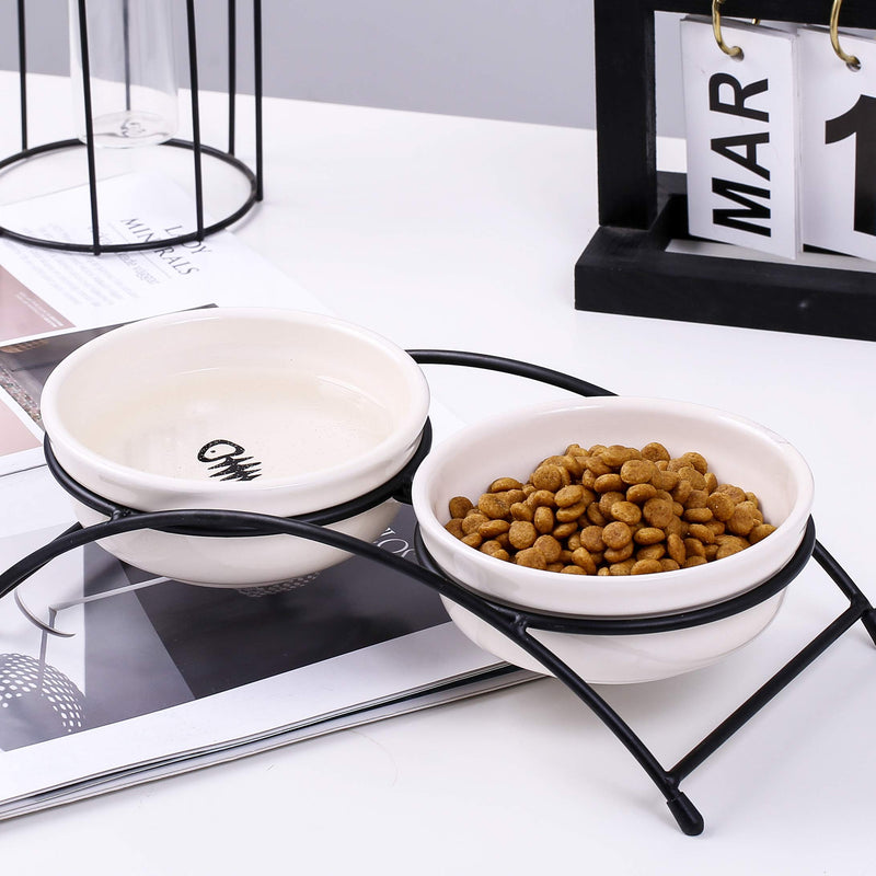 [Australia] - JanYoo Ceramic Cat Bowls Food Feeding Stand Elevated Dog Bowl Outdoor Non-Skid 