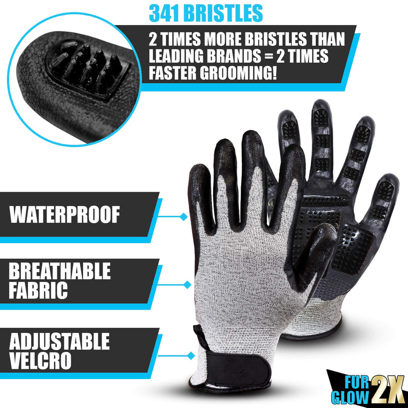 [Australia] - Grooming Brush Glove Dog & Cat Ultra Gentl Pet Mitt [2020 Captures 2X More Hair] - Deshedding kit Remover Quickly, Easily & Efficiently Brushes Away Extra Long & Short Fur & Dander Adds Shine. 1pair grey, black 