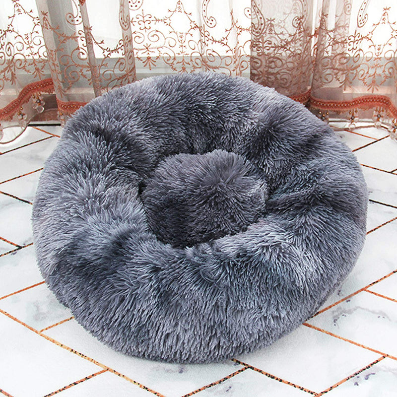 URBEST Dog Cat Bed Washable, Calming Fur Donut Dog Bed for Small Medium Large Dogs, Luxury Calming Cuddler Ultra Soft Washable Pet Cat Mat, Round Fluffy Cushion Bed S Grey - PawsPlanet Australia