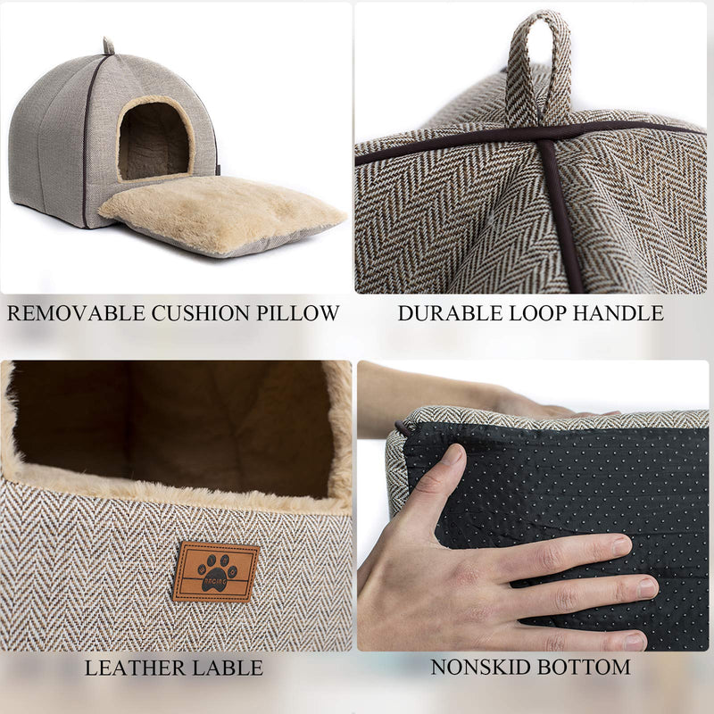 WINDRACING Cozy Cat Cave Self Warming Cat Bed House for Indoor Cats Clearance Foldable Calming 2 in 1 Kitty Bed Tent Soft Cat Cushion Pillow for Small Pet with Removable Washable Cover 15"L * 15"W * 15"H Grey - PawsPlanet Australia