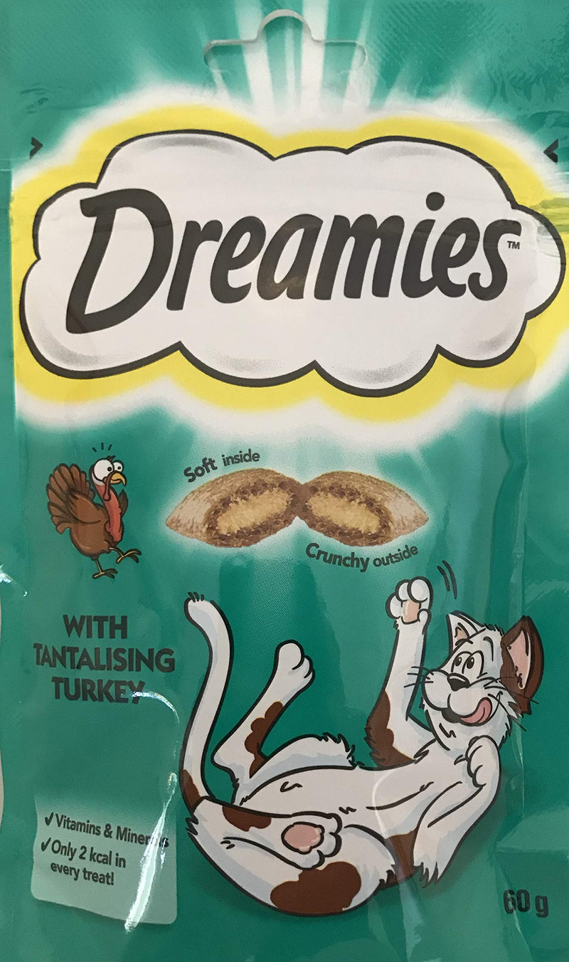 Dreamies Cat Treats Bundle - 2 Flavours - Tantalising Turkey and Tasty Chicken 60g (one of each) - PawsPlanet Australia