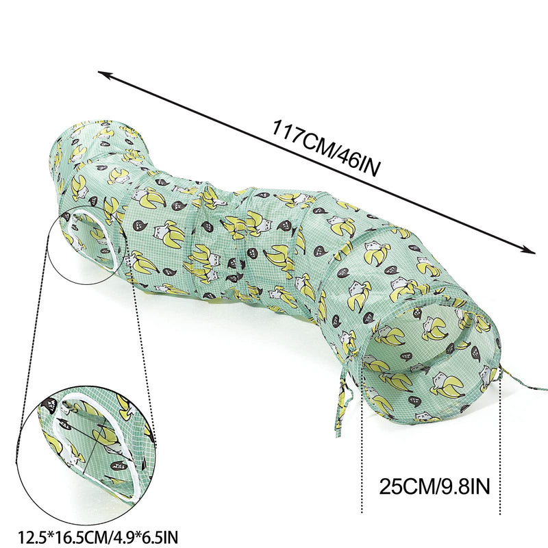 LUCKITTY Cat Kitten Tunnel Tube Toy with Plush Ball-Portable Tattaff Material Waterproof Durable Washable-Interesting Geometric Pattern Collapsible S-Shape Banana - PawsPlanet Australia