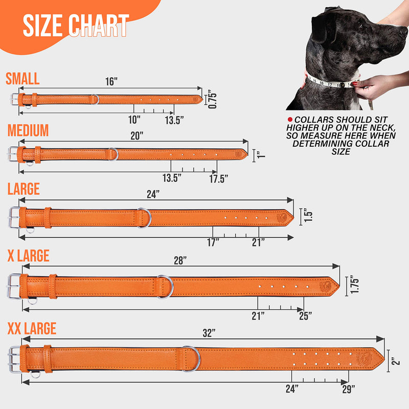 Riparo Genuine Leather Adjustable K-9 Dog Collar with Additional Reinforcement (XXL: 5CM Wide for 60.9CM - 73.7CM Neck, Orange) XXL - PawsPlanet Australia