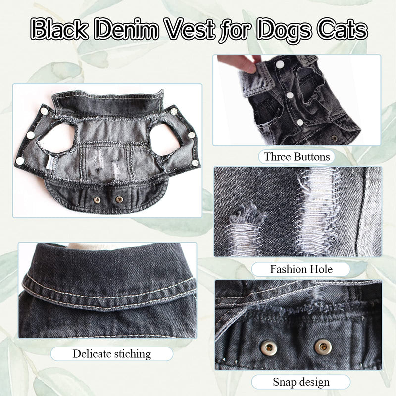 DOGGYZSTYLE Pet Vests Dog Denim Jacket Hoodies Puppy Jacket for Small Medium Dogs X-Small (Pack of 1) Black - PawsPlanet Australia