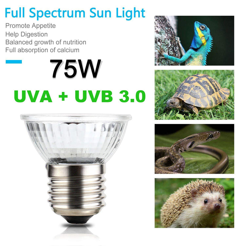 [Australia] - OMAYKEY 3-Pack 75W UVA + UVB Full Spectrum Sun Lamp Sunbathe Heat Lamp/Bulb/Light for Lizard Reptile and Amphibian 75W-3Pack 