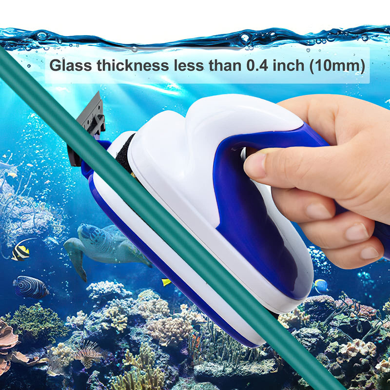 Magnetic Aquarium Fish Tank Cleaner, Fish Tank Glass Cleaner, Floating Clean Brush with Handle Design Medium blue with scraper - PawsPlanet Australia