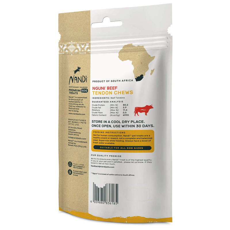Nandi All Natural South African Nguni Beef Tendon Chews, 100g, Single Ingredient, Maintains Dental Hygiene, Sustainably Sourced, Supplements Raw Fed Diets - PawsPlanet Australia