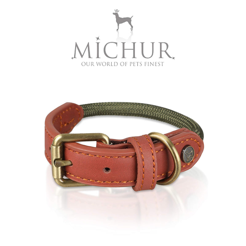 Michur Sherpa Green Hornet, dog collar leather reinforcement and rope, round with polyamide core and braided nylon, collar for dogs in different Neck circumference (approx.): 10.63"-13.78" - PawsPlanet Australia