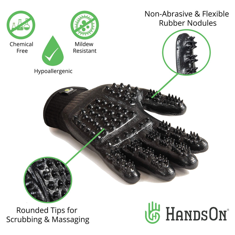 [Australia] - HandsOn Pet Grooming Gloves - Patented #1 Ranked, Award Winning Shedding, Bathing, & Hair Remover Gloves - Gentle Brush for Cats, Dogs, and Horses Black Small 