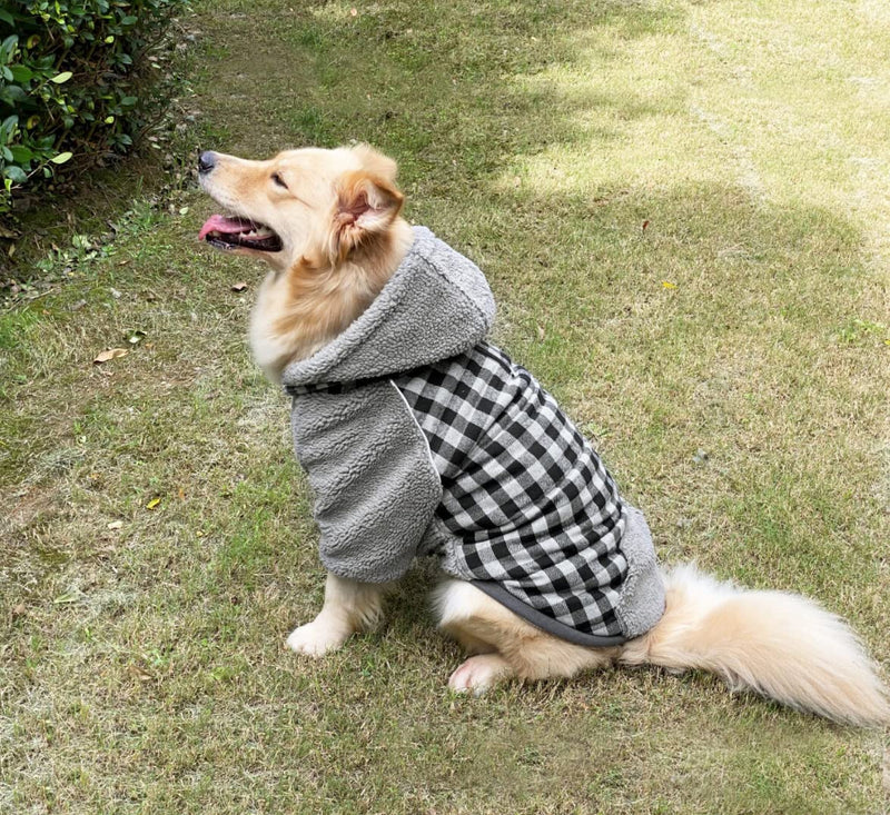 Idepet Reversible Winter Dog Coat for Cold Weather, Cozy Plaid Dog Clothes with Detachable Hat Windproof Outdoor Warm Pet Dog Apparel Small - PawsPlanet Australia