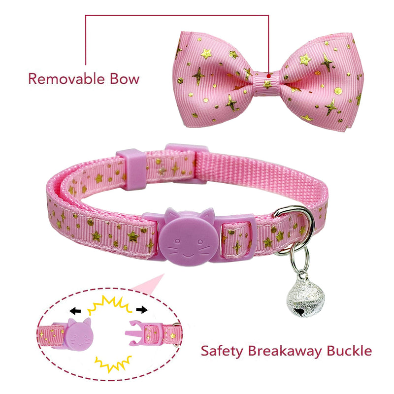 2 Pack Cat Collar with Bow Tie and Bell, Kitty Kitten Starshine Collar Breakaway Collar for Males Females Boys and Girls Cats Starshine Pink / Black - PawsPlanet Australia