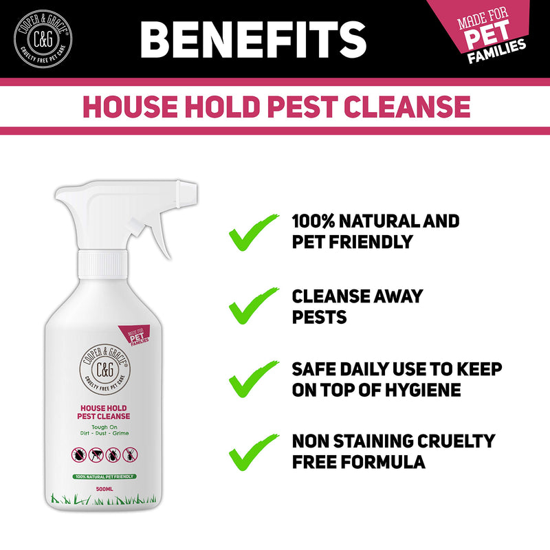 C&G Pets | HOUSE HOLD PEST CLEANSE 500ML | ELIMINATES FLEA BEDBUG MITE | 100% NATURAL & SAFE FOR ENVIRONMENT | PET & CHILDREN FRIENDLY | LONG-LASTING SPRAY | TOUGH ON DIRT DUST GRIME - PawsPlanet Australia