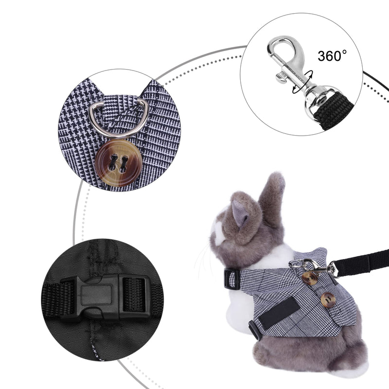 Filhome Rabbit Vest Harness and Leash Set Formal Suit Style Bunny Harness Adjustable Soft Harness with Button Decor for Rabbit Ferret Bunny Kitten Guinea Pig Small Animal Walking S Grey - PawsPlanet Australia