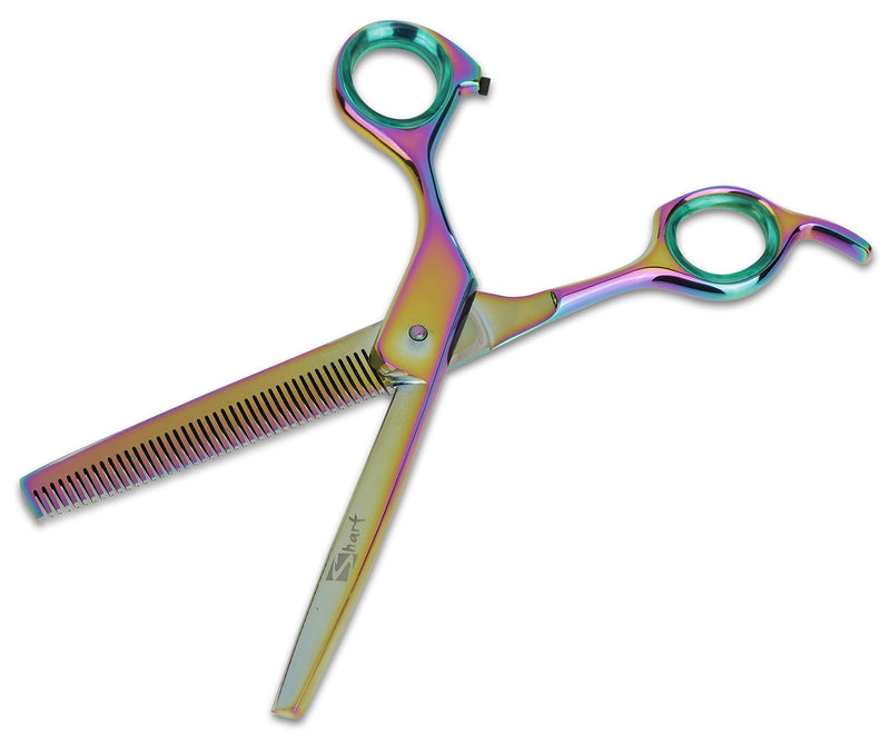 [Australia] - Sharf Gold Touch Pet Shears, 6.5" 42-Tooth Rainbow Thinning Shear for Dogs, 440c Japanese Stainless Steel Dog Thinning Shears 