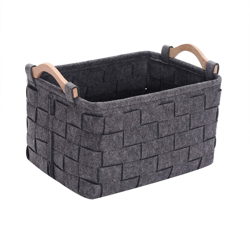 Xbopetda Felt Storage Basket Storage Bin with Wooden Handles Dog Toy Basket - Pet Toy Storage Basket Living Room Sundries Storage-Medium Gray Medium Gray - PawsPlanet Australia