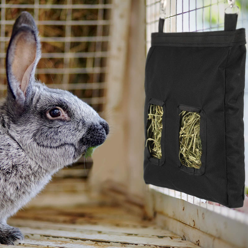 Rabbit Hay Feeder Bag Small Animal Feeding Bag Guinea Pig Hay Bag Hanging Feeder Sack for Small Animals Rabbit Guinea Pig Chinchilla Hamsters Hay Storage (Black) Black - PawsPlanet Australia