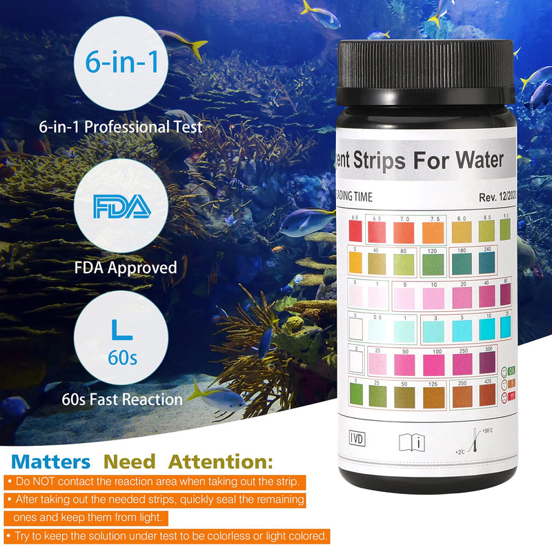 VavoPaw Aquarium Test Strips, Aquarium Water Test Strips, 6 in 1 Fish Tank Test Kit for Testing Freshwater Saltwater Pond Nitrite Chlorine Carbonate Hardness(GH & KH) and pH 50 Strips - PawsPlanet Australia