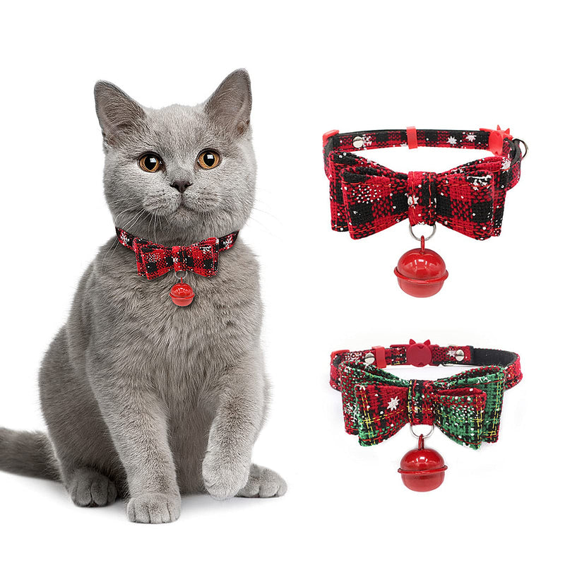 NAMSAN Christmas Cat Collar with Adorable Bells and Snowflakes Patterned Bow Ties, Adjustable Straps for Kittens, Cats, Puppies - PawsPlanet Australia