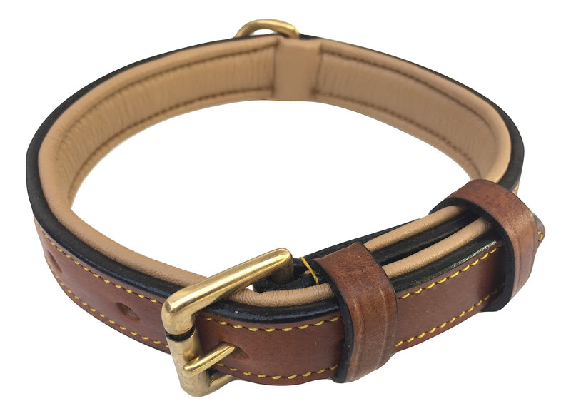 [Australia] - Soft Touch Collars - Padded Leather Dog Collar, Custom Handmade Hand Tooled Brown Medium 