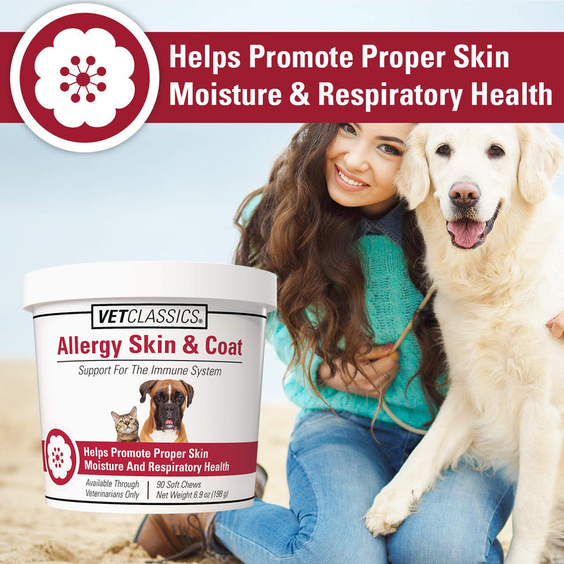 Vet Classics Allergy Skin & Coat Support Pet Supplement for Dogs & Cats – Pet Health Supplement for Cat Skin Moisture, Dog Allergies, Pet Respiratory Health– Includes Antioxidants – Soft Chews 90 Ct. - PawsPlanet Australia