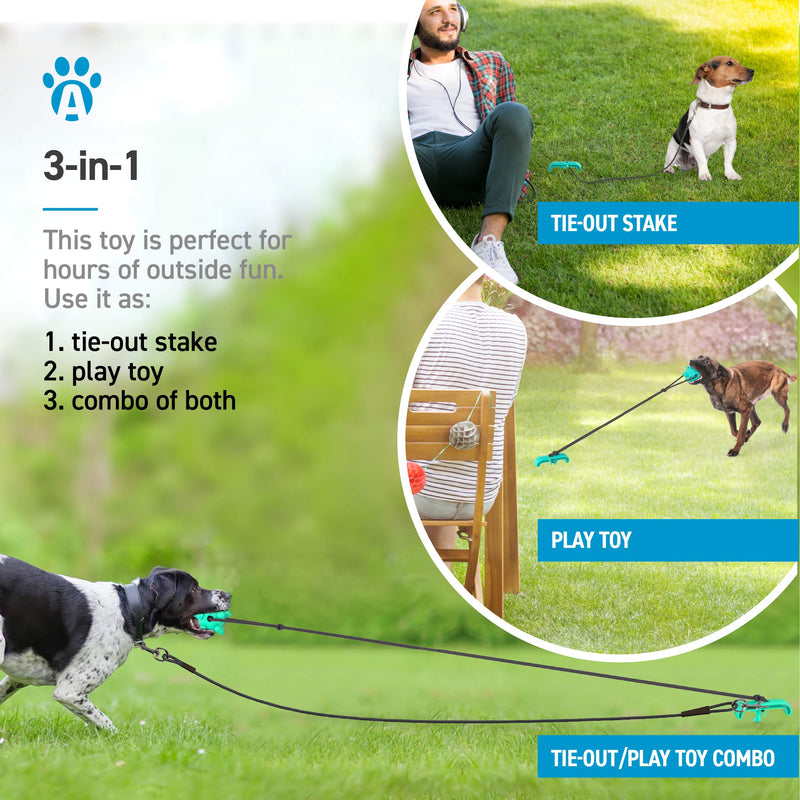 ANYPET Dog Tie Out Cable and Stake, Multi-Functional Dog Stake with Dog Chew Toy for Small, Medium, Large Dog, Yard, Park, Outdoors, Camping Blue - PawsPlanet Australia