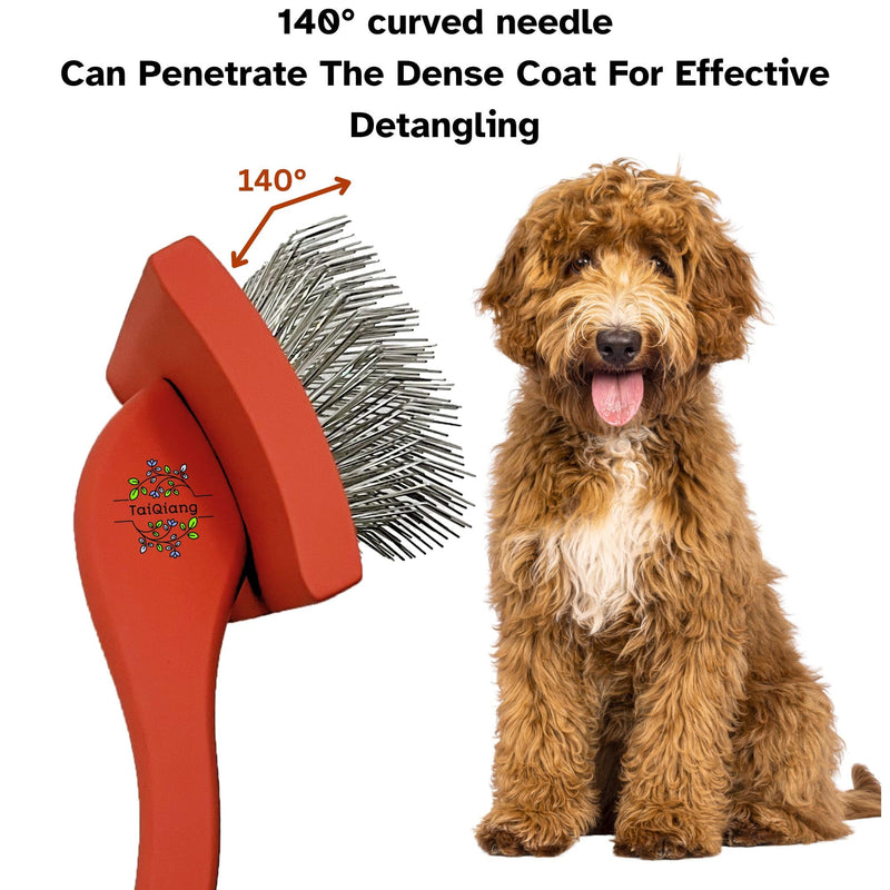 Dog Slicker Brush for Goldendoodles Labradoodles Poodles, Professional Gromming Large Dematting Slicker Brush, Soft Long Stainless Steel Pins, Coat Slicker Brush for Dematting, Red, Large - [TaiQiang] - PawsPlanet Australia