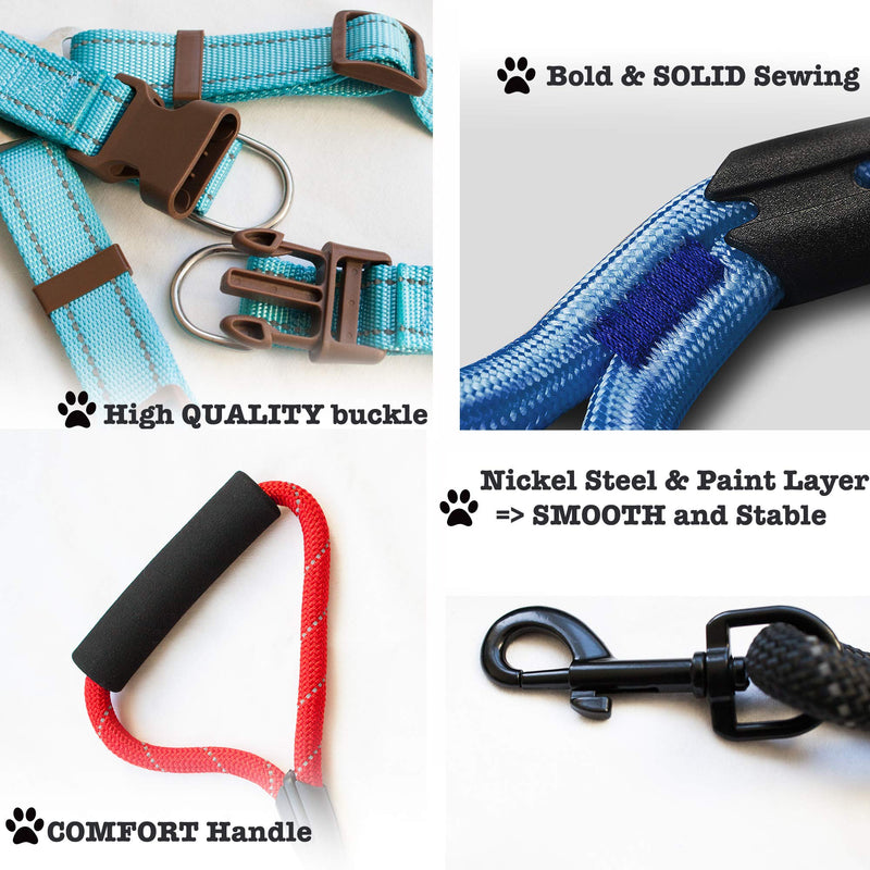 [Australia] - Dog Harness and Leash Set | No Pull No Choke Harness – Reflective, Adjustable, Comfort, Secure Locking, Soft Handle, Rope Leash| Multi Color Available | S,M,L 8-65 lbs Large (L) Black 