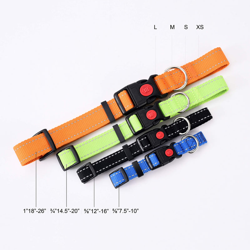 [Australia] - enthun Adjustable Dog Collar, Classic Solid Color, 3M Reflective Strip and Safety Lock Buckle S Lime 