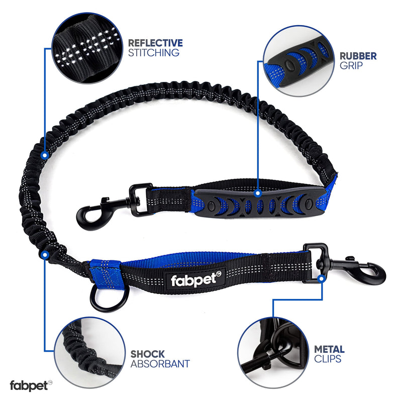 Fabpet Hands Free Dog Lead for Running Walking and Hiking | Strong Double D-ring Belt Design | Adjustable Waist Belt with Integrated Pouch | Reflective Bungee Leash - PawsPlanet Australia
