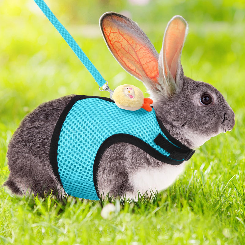 Bunnycool Rabbit Harness and Leash Set with 2 Cute Decorations Soft Adjustable Buckle Breathable Mesh Vest Harness for Rabbits Ferret Small Pig Puppy Walking Supplies(Light Blue, Lively Pattern) Light Blue - PawsPlanet Australia