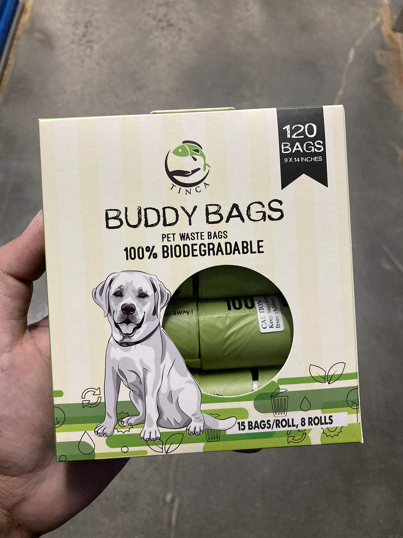 [Australia] - Tinca Buddy Bags, 120 Extra Thick and Strong, Unscented, 100% Biodegradable & Compostable Poop Bags, 15 Bags per roll, Each Measure 9x14 inches! 