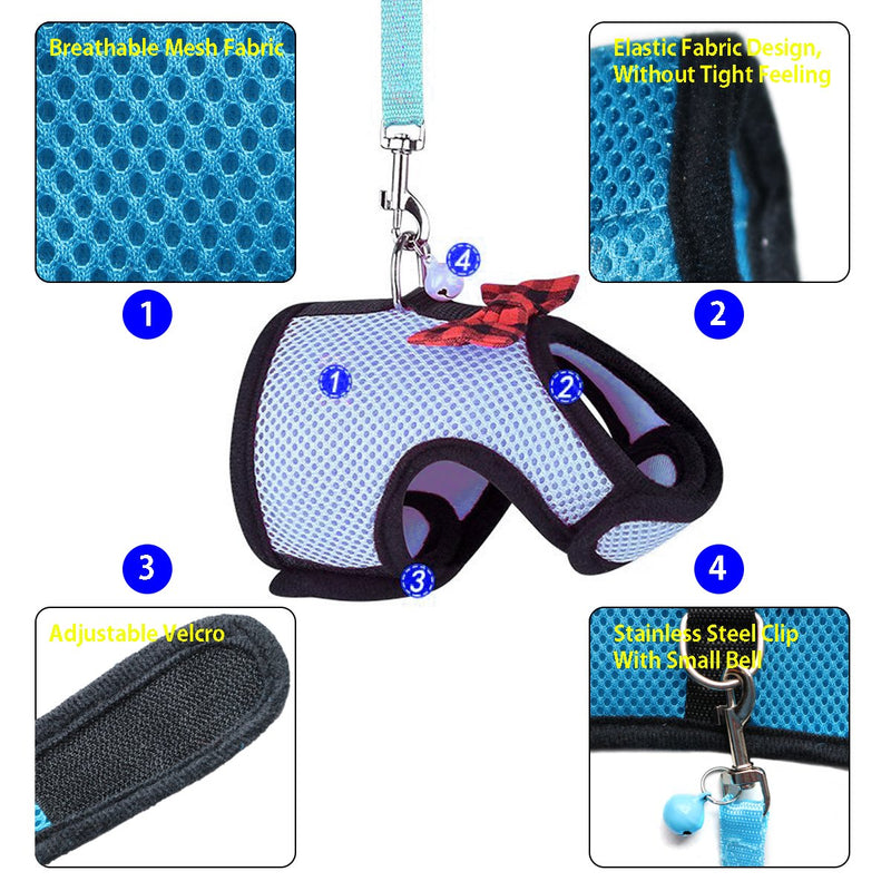 [Australia] - RYPET Guinea Pig Harness and Leash - Soft Mesh Small Pet Harness with Safe Bell, No Pull Comfort Padded Vest for Guinea Pigs, Ferret, Chinchilla and Similar Small Animals Blue 