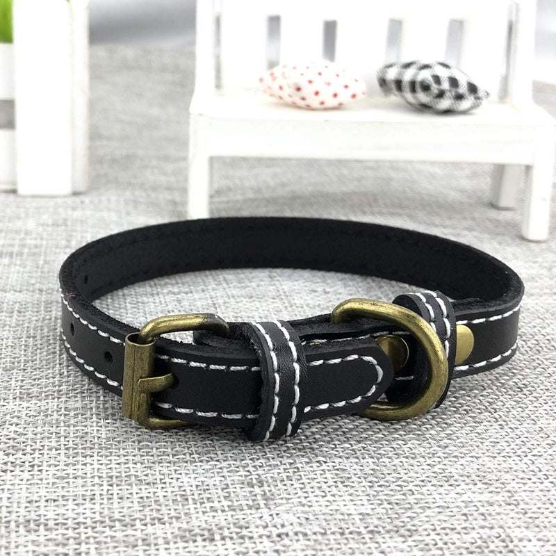 Newtensina Bronze Buckle Dog Collar Retro Leather Puppy Collar for Small Dogs Cats - M - PawsPlanet Australia