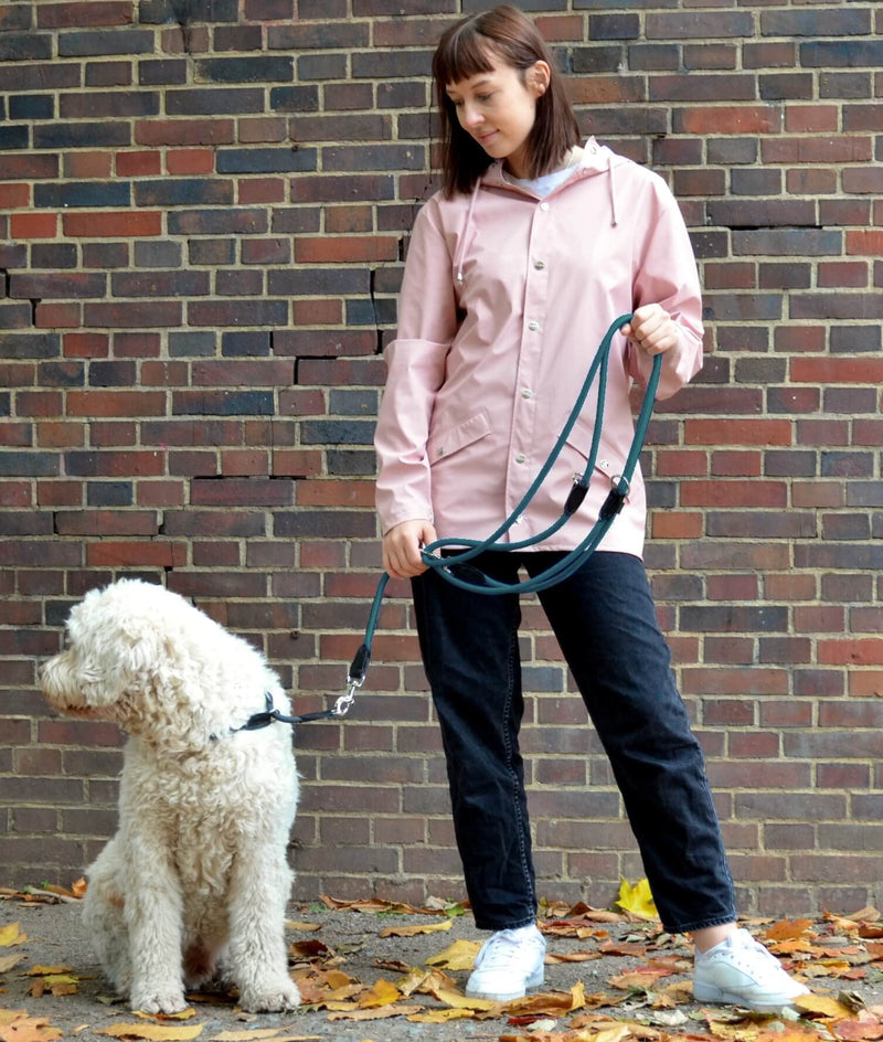 Quiet green dog leash 3m adjustable for large & medium dogs | Paracord leash | Nylon double leash with 2 carabiners | 3 meters long | Model Derby | Petrol Blue Barrier Reef 3 m x 1.1 cm - PawsPlanet Australia