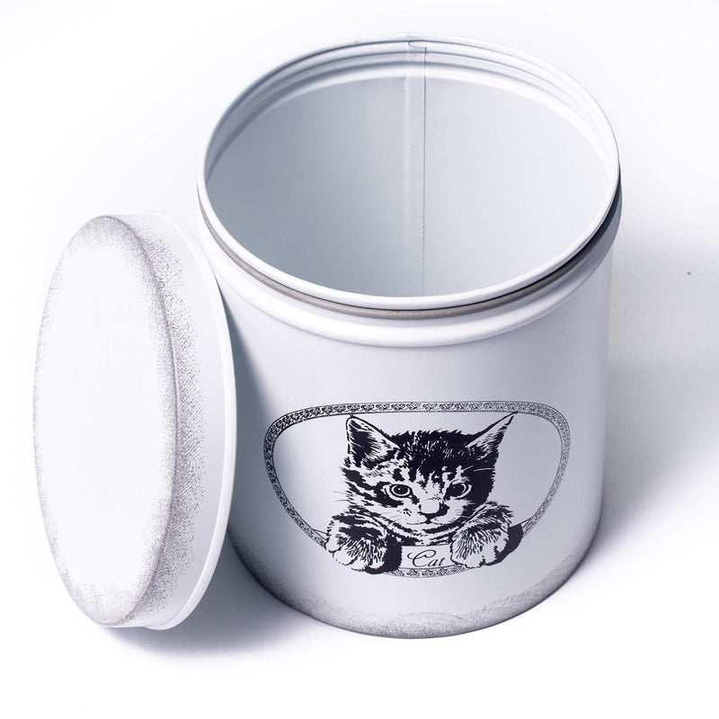 [Australia] - The PetSteel | Antique White Treat Jar | | Sturdy Cat Treat Jar with Cute Cat Design | Tight Fitting Lids | Pet Food Container | Fit's Up to 2lbs of Treats 